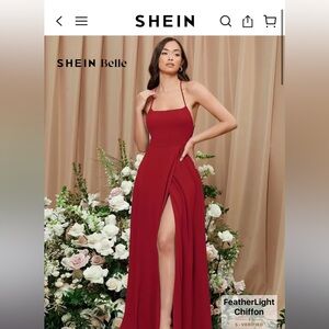 Stunning red backless chiffon split thigh dress